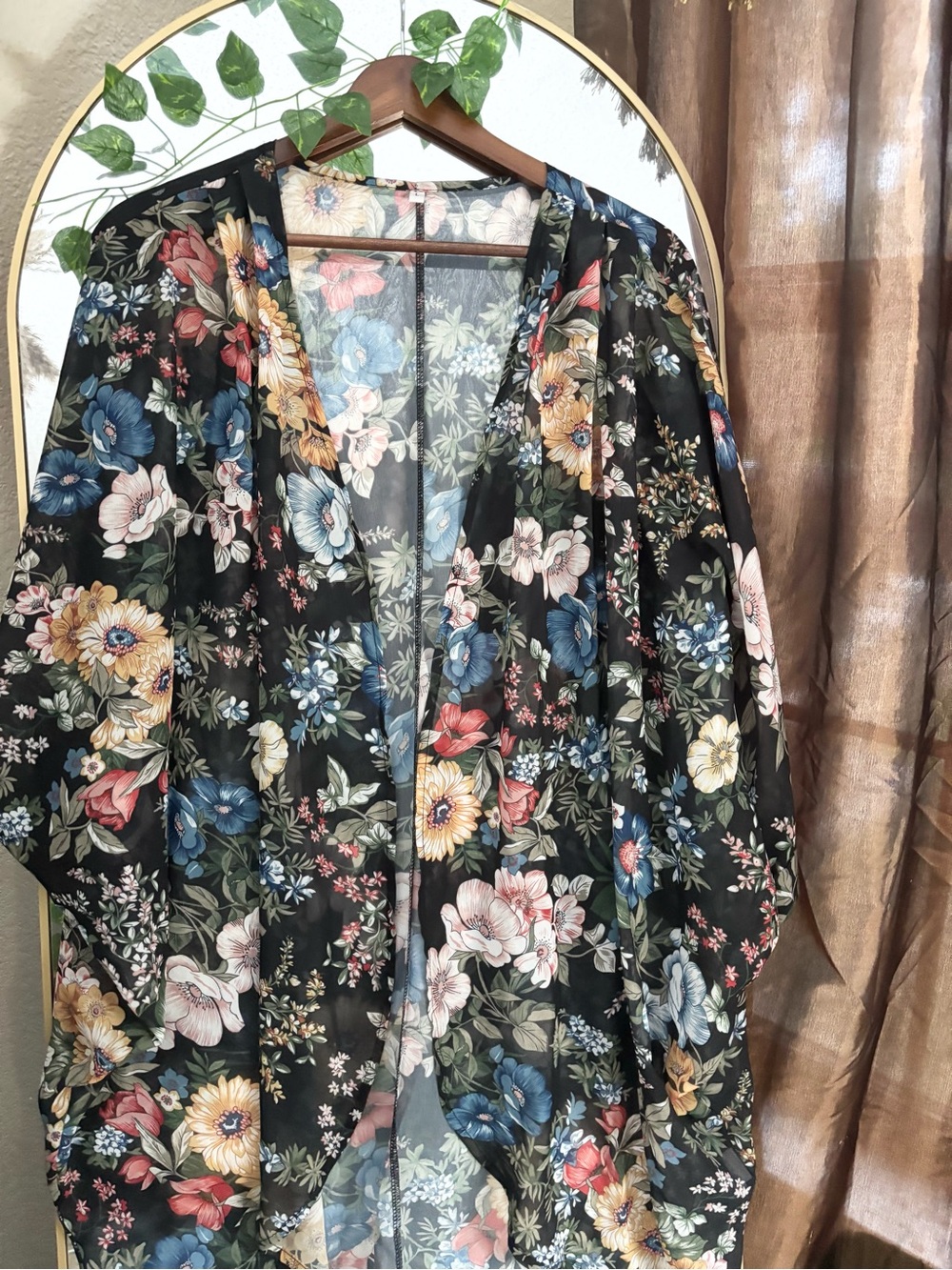 Boho Floral Sheer Chiffon Kimono Duster Cardigan - Open Front